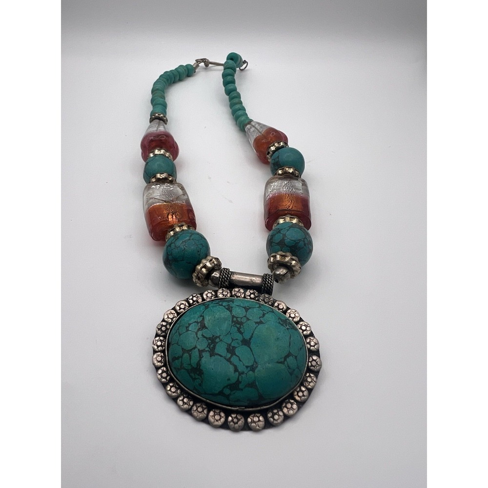 Native American Inspired Turquoise Necklace Tribal Jewelry